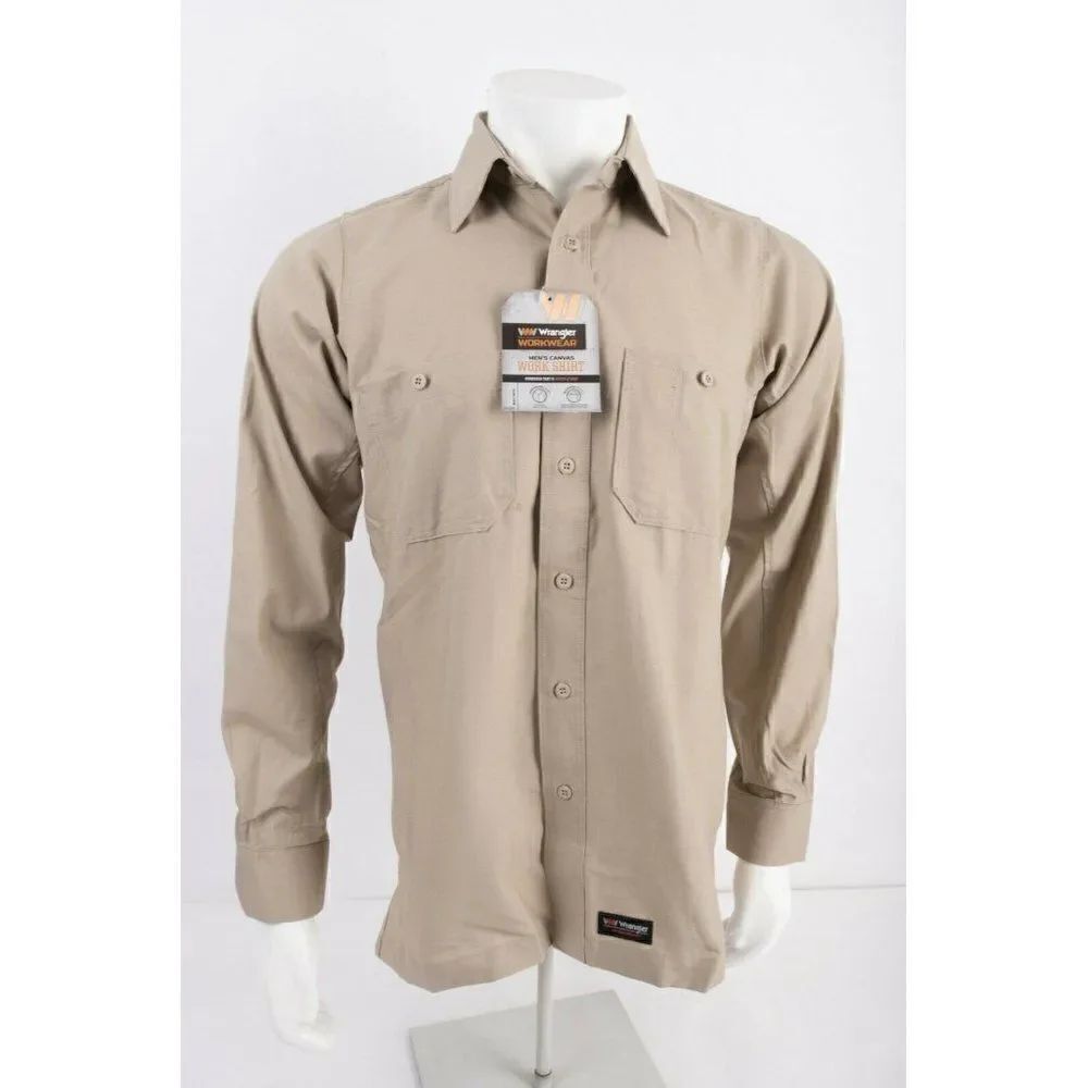 Wrangler Workwear Mens Canvas Shirt S Tan Khaki